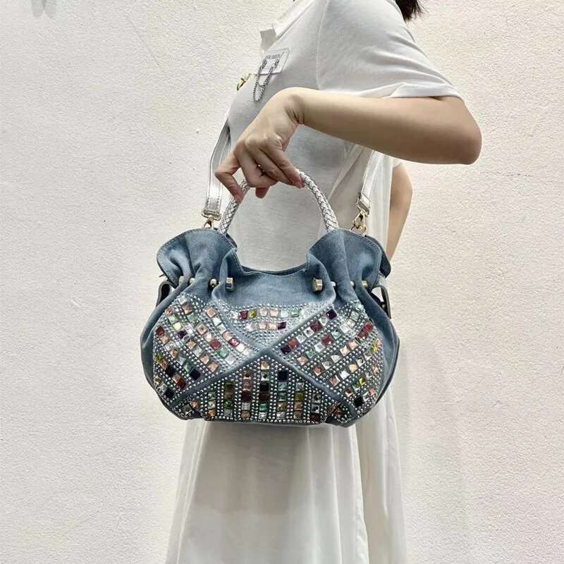 2025 New Korean Mini Fashion Double Set Canvas Handbag Designer Girls' Trendy Bag Trendy Cowboy Blue Trendy Handbag