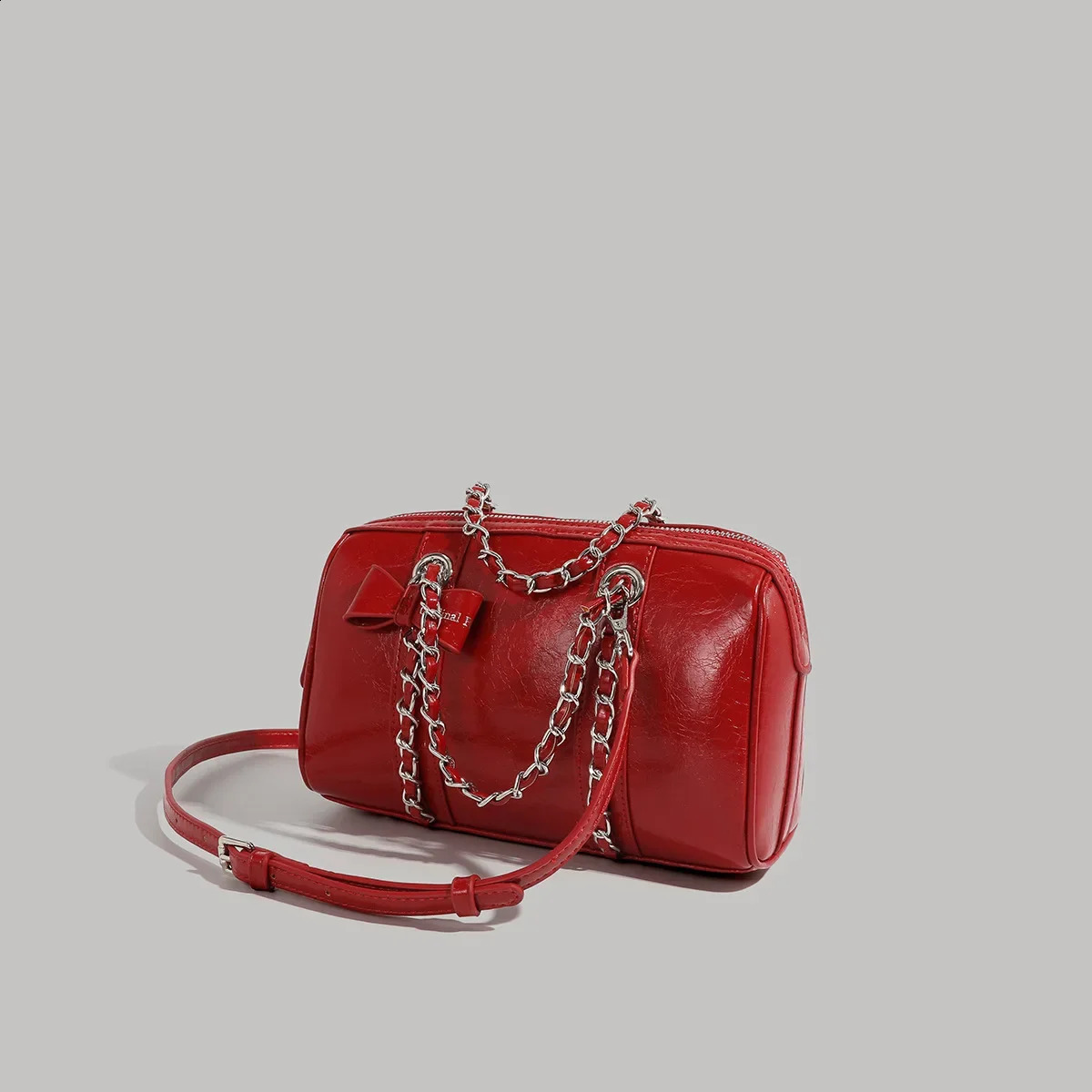 Trendy Korean Niche CrossBorder Tweed Style Boston Oil Wax Handbag Bow Silver Pillow Bag Womens UltraFine Fiber 250317