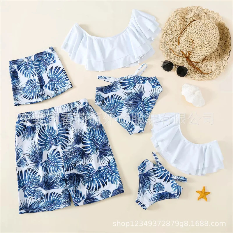 Family Matching Sets Mother Daughter Split Swimsuit Father Son Swimwear Boy Beach Trunks Girl Bikini Summer Beachwear 250319