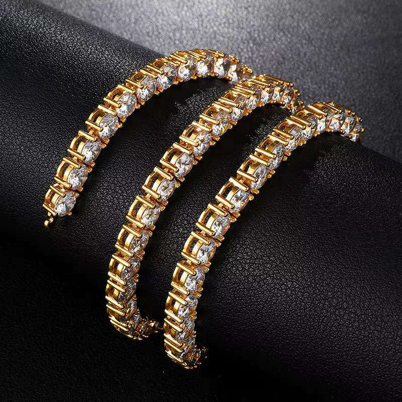 3/4/5/6mm chilled gold-plated brass cubic zirconia straight drawn tennis chain necklace bracelet men's jewelry