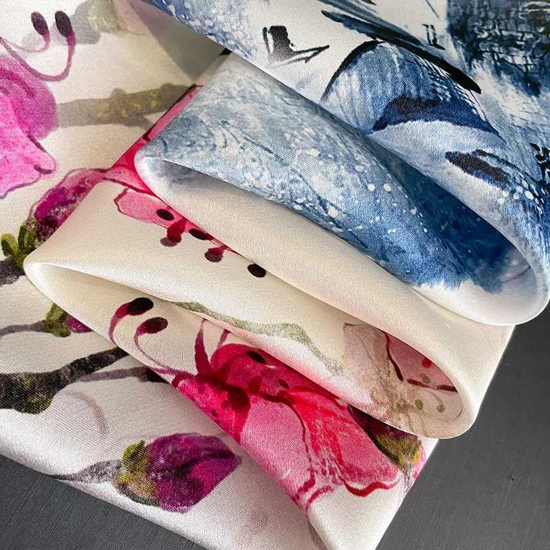 53cm natural silk scarf with collar and collar foard Bandana small hair fashionable floral tie for women 2024 new item X250319