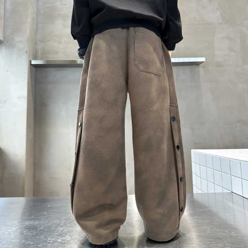 Shcool boys cool pants with stripes fashionable brown gray sports pants autumn and winter for children Trousers for teenagers 5 6 7 8 9 10 11 14T25031