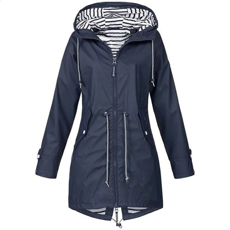 Womens waterproof raincoat casual basic outdoor trench lightweight drag jacket womens hiking suit 250319