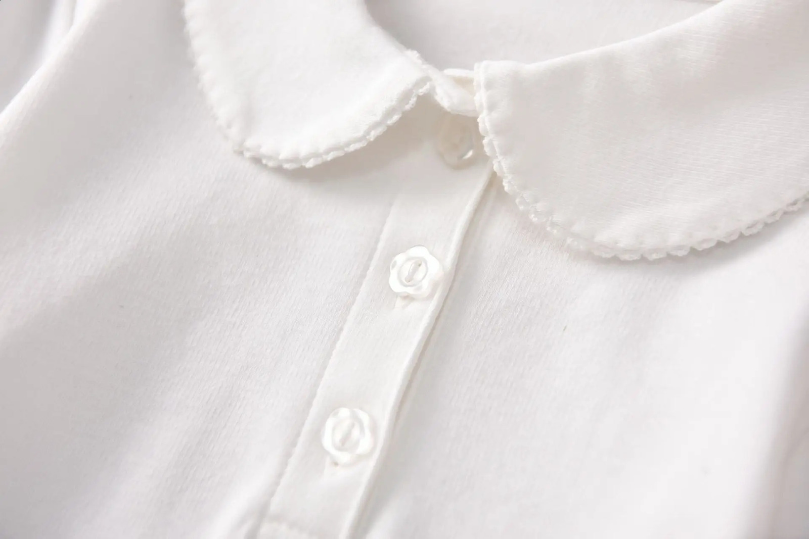 Girls Cotton Polo Shirt Children White Long-sleeved T-shirt Loose Breathable Size 90-170 250319