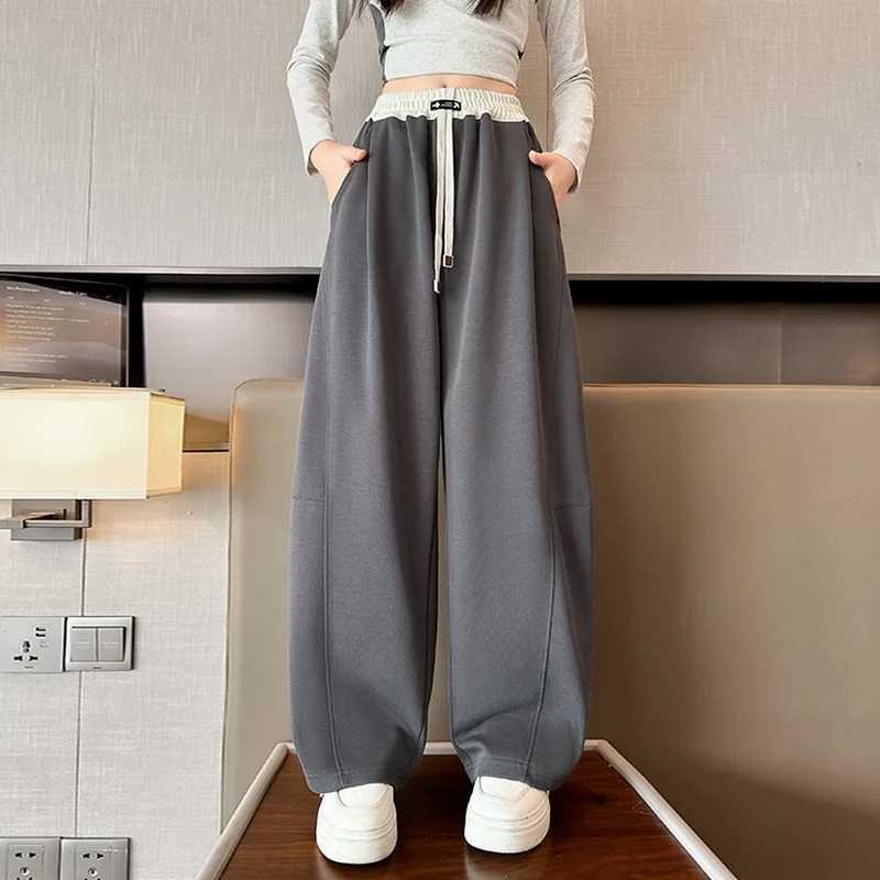Girls wide leg pants childrens fashionable loose pants childrens straight sports pants 2024 high waisted spring and autumn casual TrousersT250318
