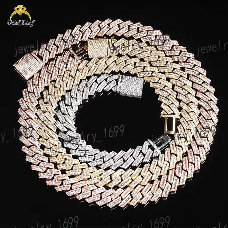 Hip Hop Jewelry Necklace Men D Color VVS Gold plated Mossanite k Cuban Moissanite Chain