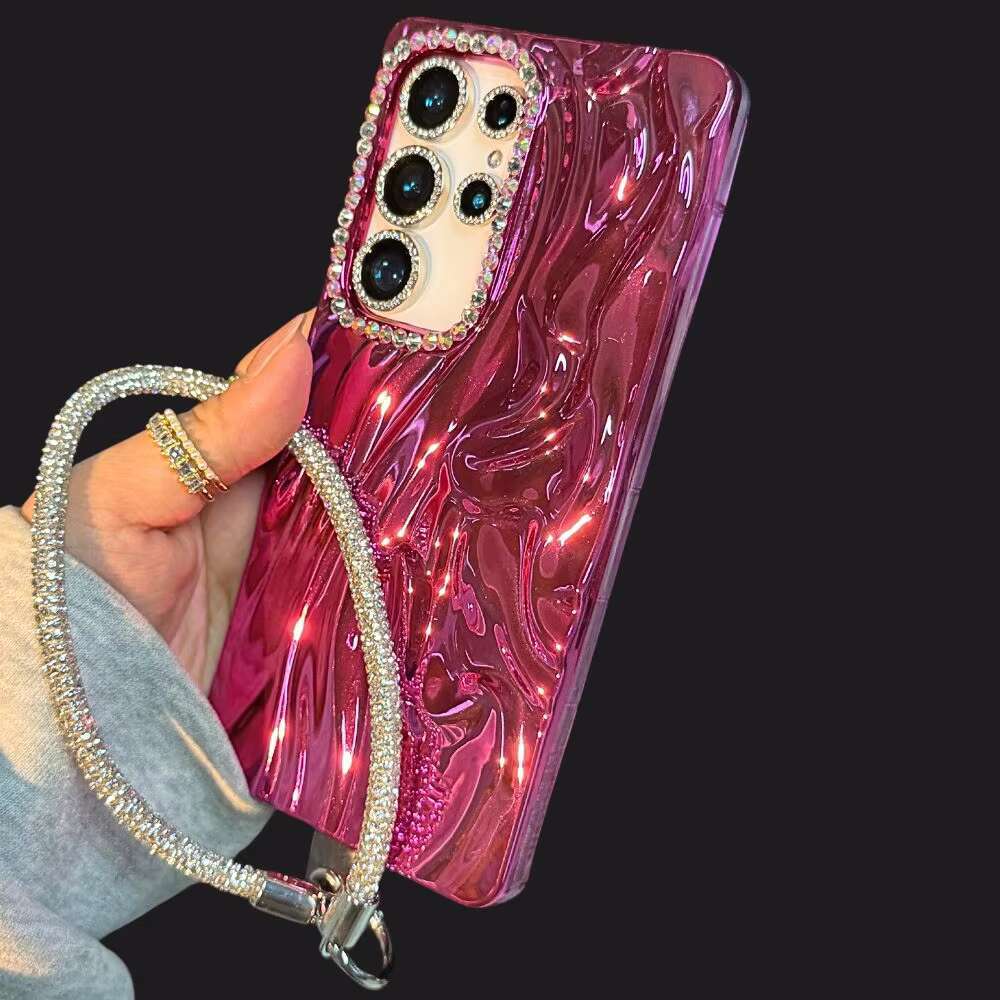 Stylish Glitter Strap Chain Phone Case for Samsung Galaxy S25 Ultra S24 Plus S23 Fe A14 A15 A16 A25 A36 A56 A35 A55 A05