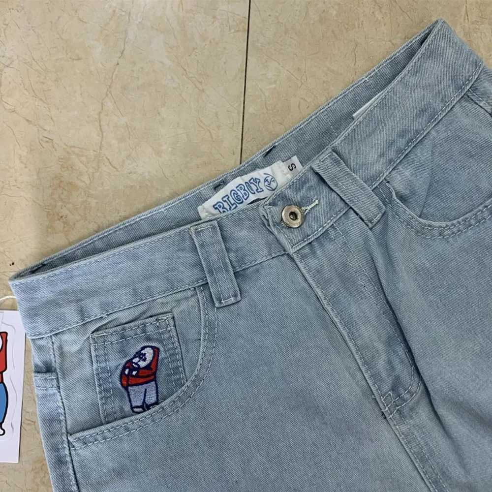 Polar Big Boy Embroidery Jeans Y2K Pants Streetwear Retro Punk Rock High Waist Denim Trousers Gothic Cartoon Blue Baggy Jeans W250319