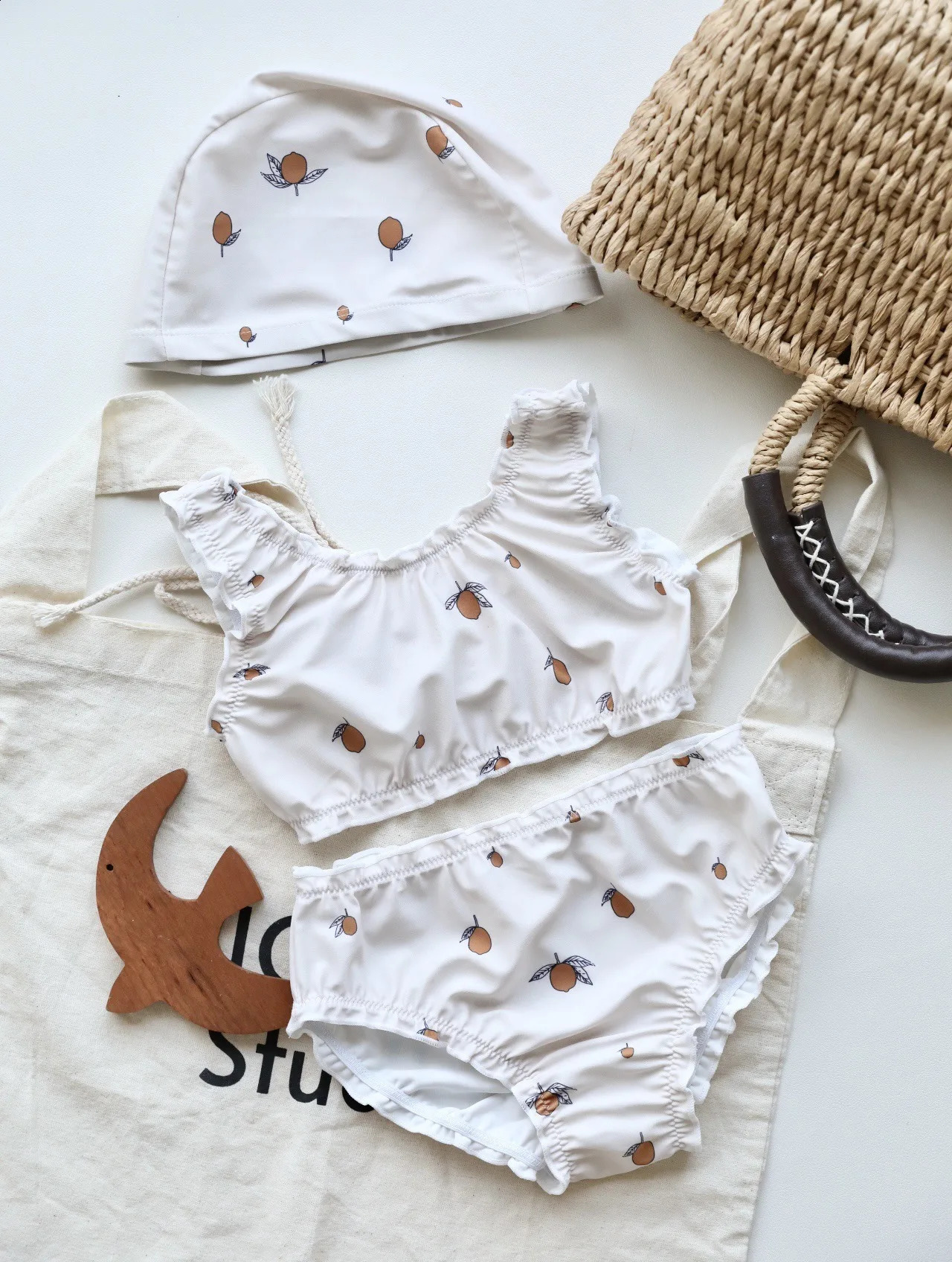 1-7Y Kids Swimsuit Fashion Girl Printed Two Pieces Swimsuit Striped Toddler Swimming Suit Monokini Beach Outfit Bathing Suit 250319