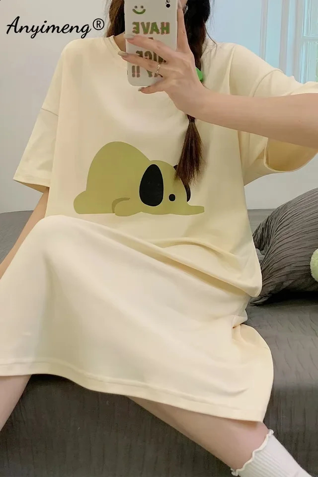 Summer womens pajamas plus size home ice silk night dress short sleeved Oneck 150Kg knee length 250319