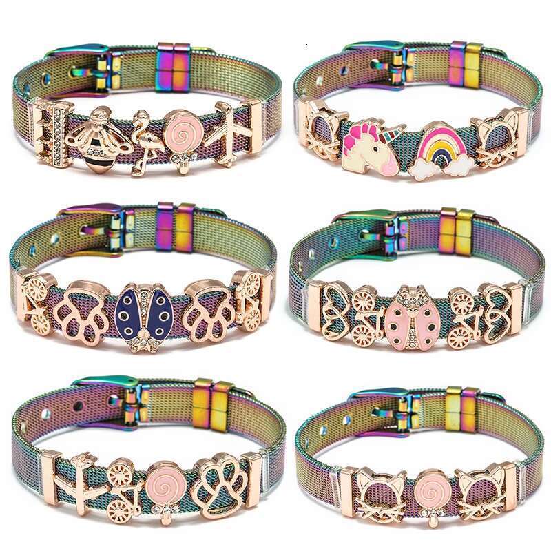 2024 Spring New Stainless Steel Mesh Bracelet for Women Slide DIY Charms Bracelets Bangles Lover Colorful Jewelry Gifts 2021 New