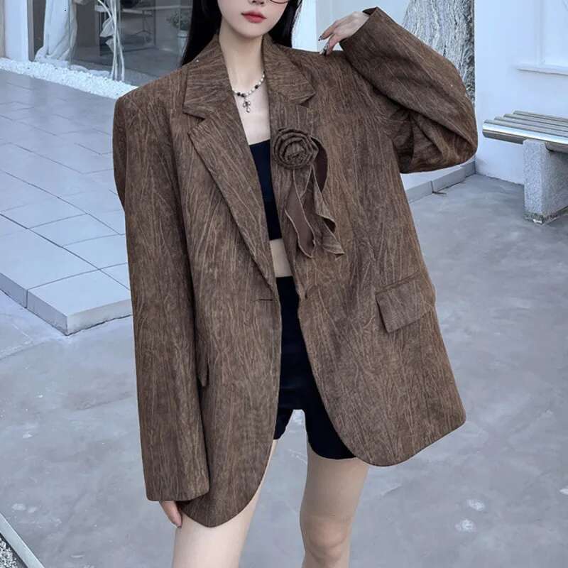 Vintage Style Women Suit Blazer Fashion 3D Ral Spliced Single Button Jackets Female 2025 Spring New Clothing 1A427