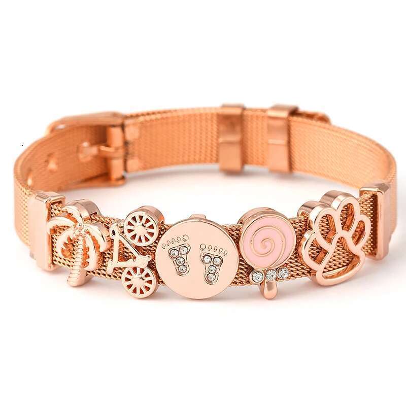 DIY 10mm Adjustable Stainless Steel Mesh Bracelet With Feet Coconut Tree Beads Charm Brand Bracelet For Women Men Jewelry Gift
