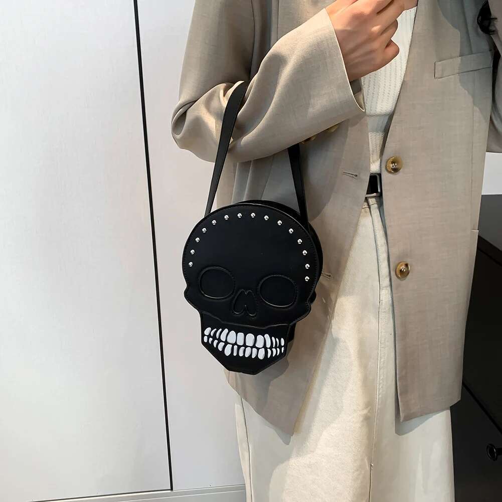 Crossbody Shoulder Zipper PU Leather Halloween Ghost Tote Novelty Devil Skull Funny Bag For Women Teens Girls
