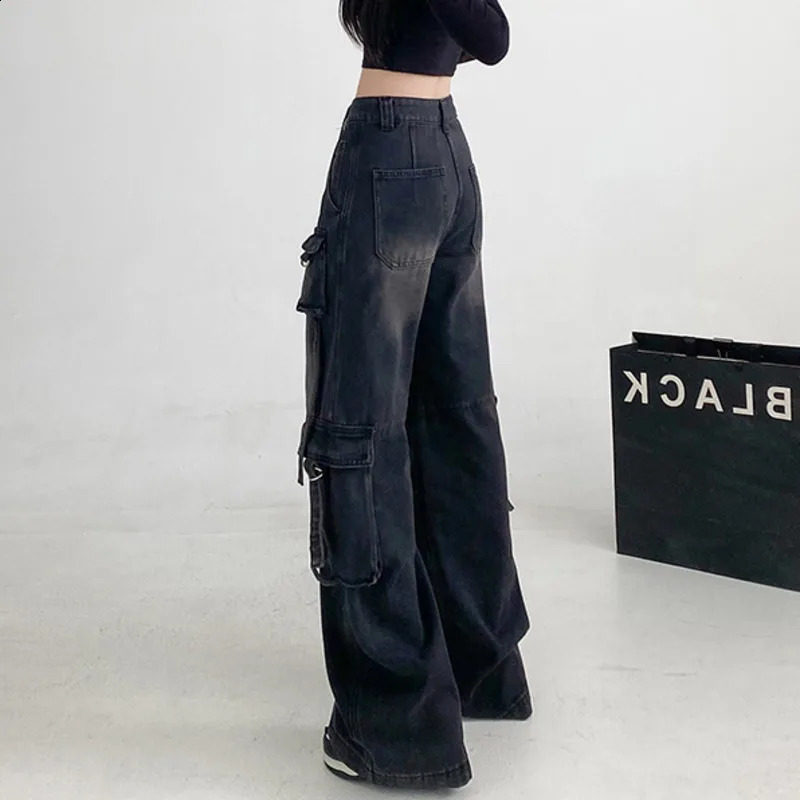 Wxw2225 Street Clothing Hip Hop Jeans Womens Multi Pocket Denim Long Leg Wide Loose High Waist Commodity Spring 250317