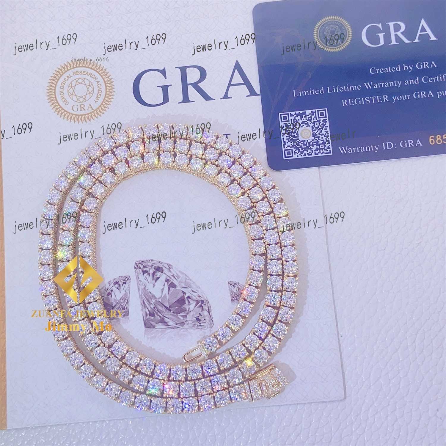 Customized 10k Real Yellow Gold Iced Out Jewelry Hip Hop Chain GRA Certificates 4MM VVS Moissanite Cluster Tennis Chain Necklace