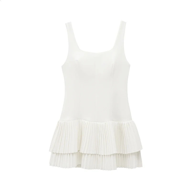 RAFZNB Womens Jumpsuit Style Short Dresses Fashion Wide Pleated Sleeveless Dress Female Elegant Party 250319