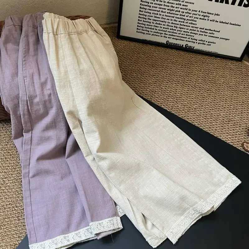 Childrens loose wide leg pants girls fashionable cool spring and summer pants baby lace edge fashion Korean version TrouserT250318