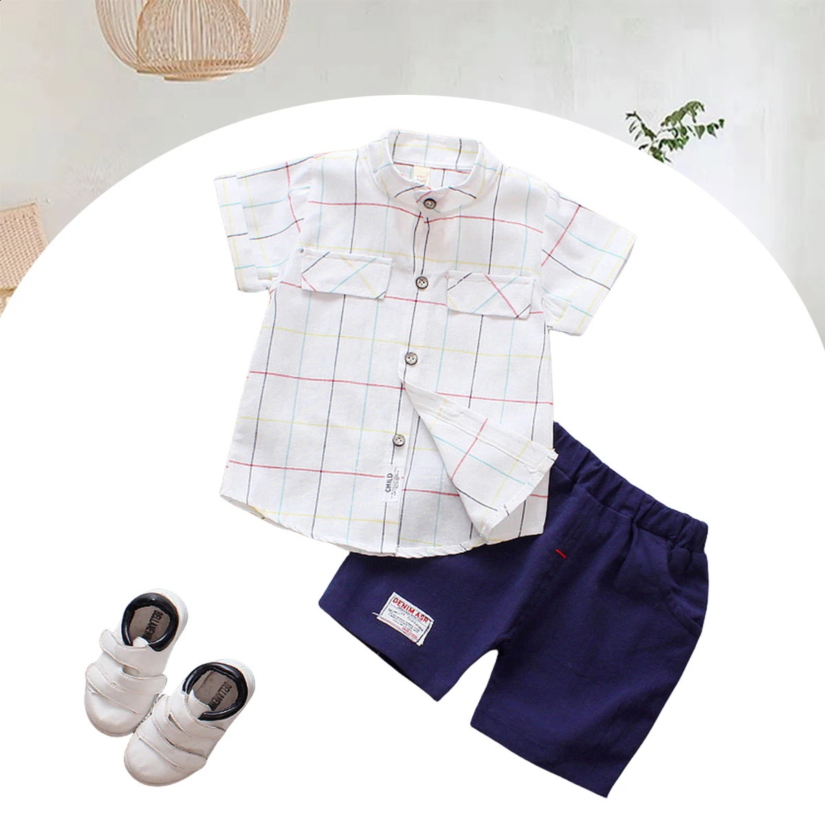 2piece set boys summer short sleeved shirt Korean version childrens clothing baby casual breathable 250319