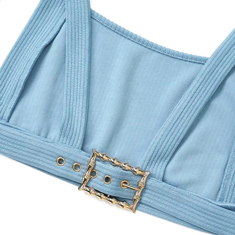 CM.YAYA Fashion Knit Womens Set Tank Top and Cutout Waist with Belt Wide Leg Flare Pants Two 2 Piece Set Outfits Tracksuit 250319