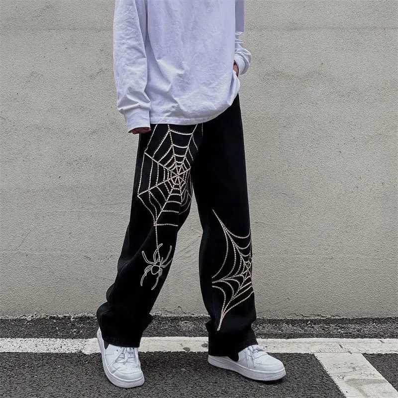 Streetwear Black Y2k Baggy Pants Men Anime Wide leg Sweatpants Male Oversize Techwear Print Straight Trousers 2023 New X250319