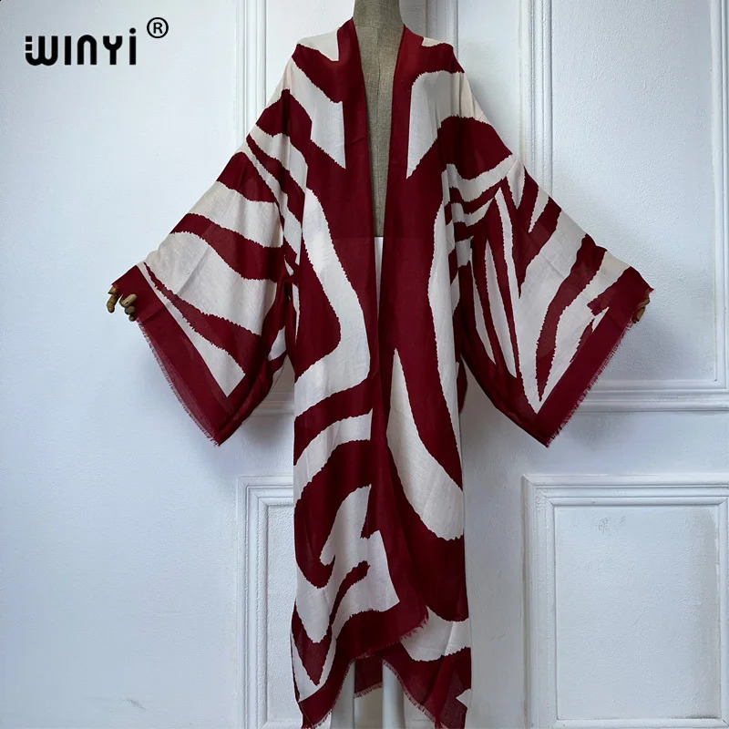 WINYI kimono Zebra print cardigan abaya dubai Elegant beach outfits long coat women sexy cotton feeling dress kaftan 250319