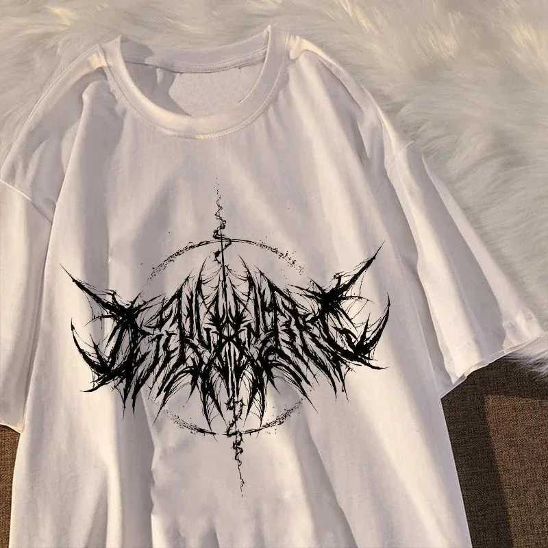 Mens and womens T-shirt 90s retro hip-hop streetwear Kawaii fashion casual top mens T-shirt lightning letter printing Y2K gothic punkT250318