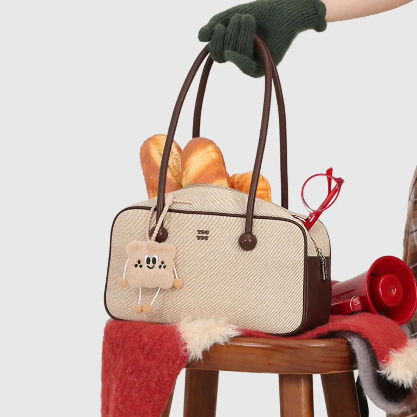 TOUTOU Women Bowg Underarm Bag 2024 Autumn Canvas Original Designer Brand Female Replica Handbag Cute Pendent Christmas Gift