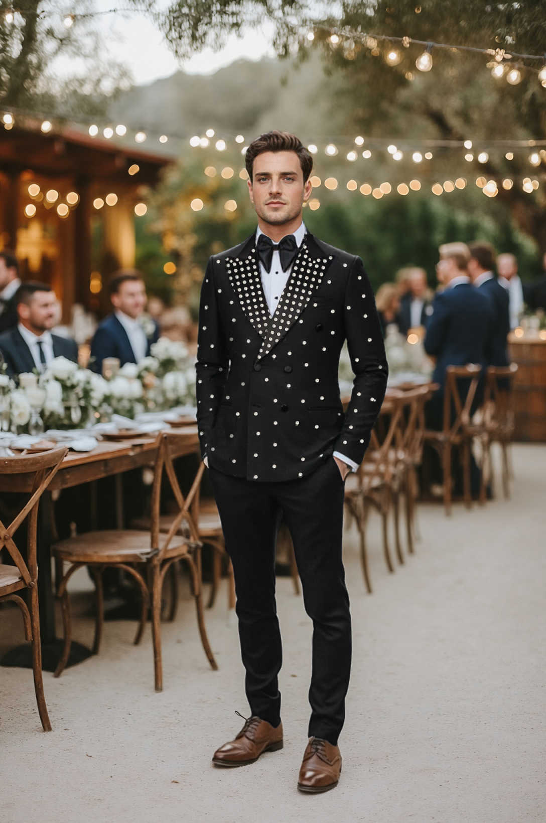 Handsome Beads Groom Wedding Wear Classic Fit Double Breasted Mens Party Banquet Birthday Pants Suits 2 Pieces Customized