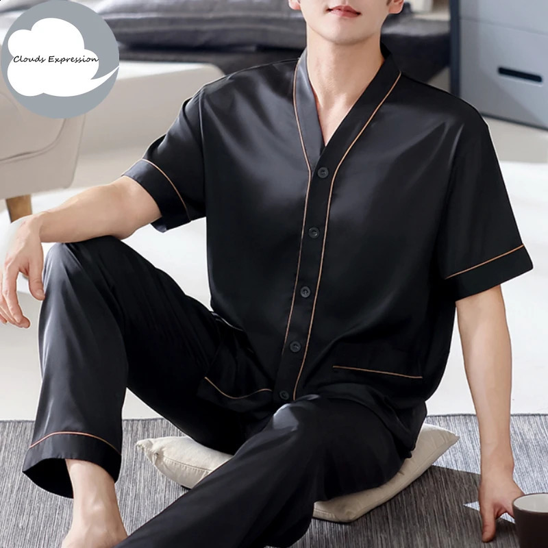 Summer 4XL Brown Casual Pajamas Silk Mens Pajama Set Satin Pajamas Mens Pajamas Pajamas 250317