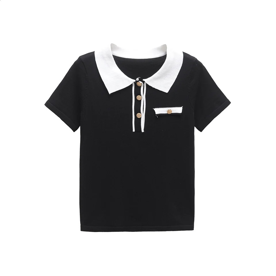 TRAFSHE Polo T-shirt Woman Pulovers Short Sleeve Tee Black Crop Casual Top For Women Clothing Shirts Blouses 5644155 250318