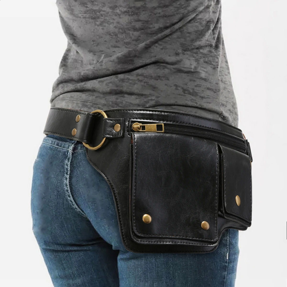 Cool Punk Motorcycle Style Waist Bag Retro Outdoor Sports Adjustable Belt Bag Fashion Fanny Pack 250314