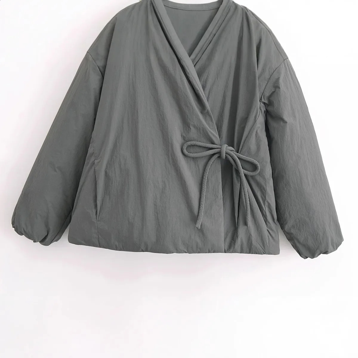 Autumn Double Flip Tie Solid Color Kimono Style Cotton Jacket Womens Fashion Casual Clothing 250319