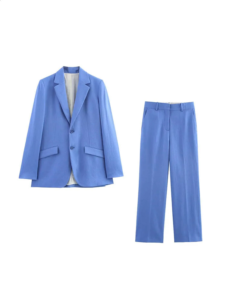Women Spring Pant Suits 2Pieces Sets 2025 Casual Solid Linen Blazers Coats and Trousers Female Elegant Two Suit Clothes 250319