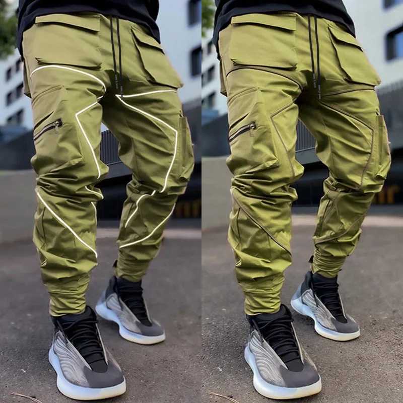 Men Casual Black Cargo Pants Oversize Striped Pocket Sweatpants Gym Sports Fitness Hip Hop Jogger Baggy Trousers Pantalon Hommes X250319