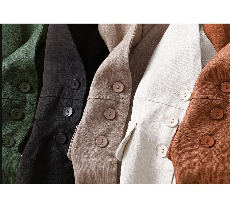 TingYili cotton linen sleeveless jacket summer Vneck white khaki green black vest Korean style cardigan 250319