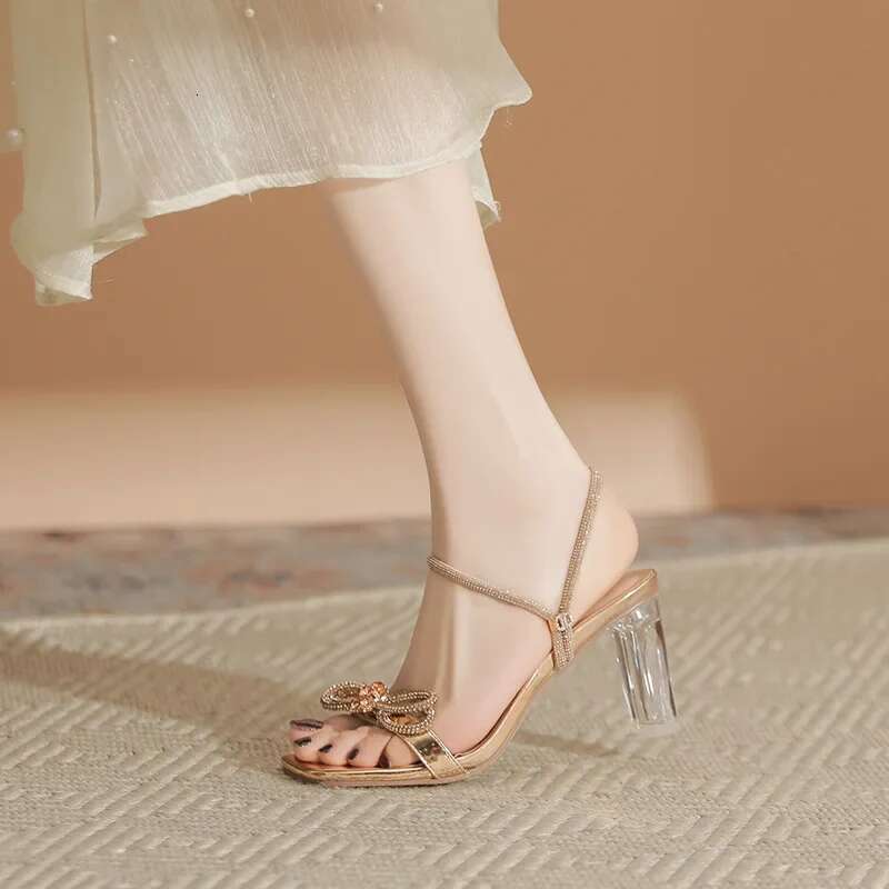 Wedge Heels Size Square Chunky Women Transparent High Heel Open Toe Summer Sandals Two Wearing Gold Sier Heels