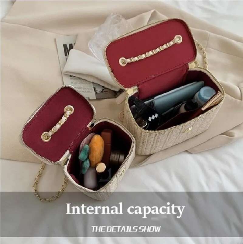Mini Straw Bucket Crossbody Bag For Women 2021 Summer Weave Women's Brand Handbags And Purses Fashion Chain Simple Shoulder Bags