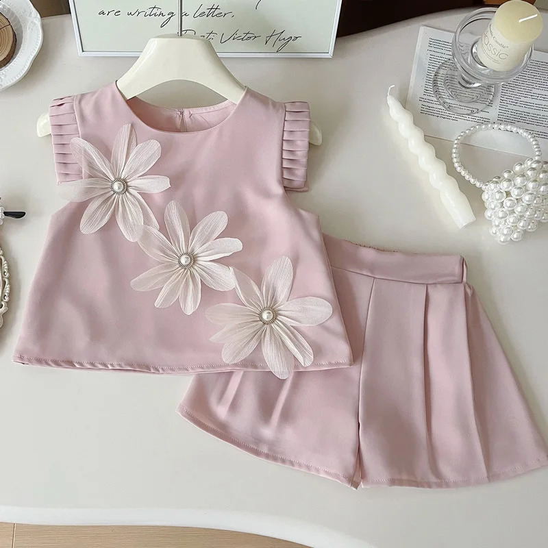 Beautiful Flowers Baby Girls Clothes Sets Summer Little Girl Clothing Set Tops ShirtsShorts 2pcsSet Children Princess 250319