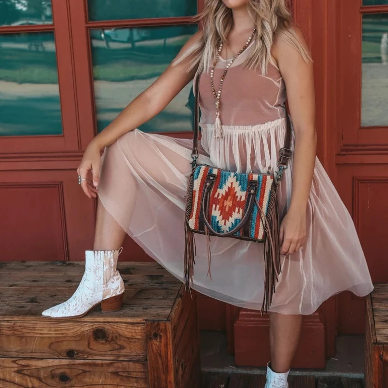 Ethnic style Indian printed womens linen handbag Pu leather shoulder bag wallet multifunctional 250317