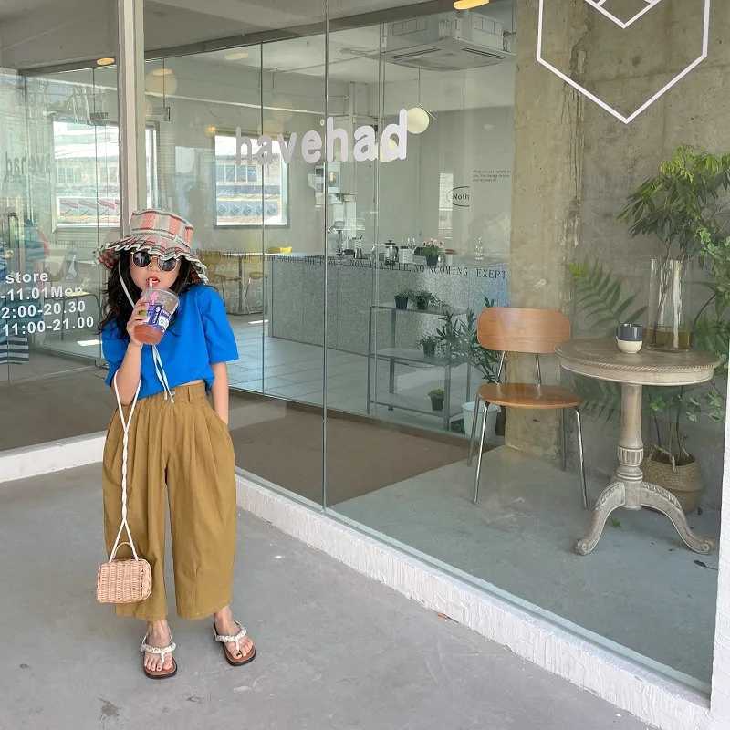 Spring and summer baby and girls cotton loose pleated one button oversized casual pants for children Trouser childrens bottom 2-8 years oldT250318