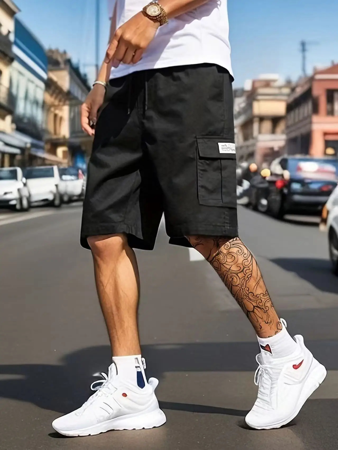 Mens summer thin casual onefifth pants fashion fast drying loose pocket cargo elastic waist dragging shorts 250319