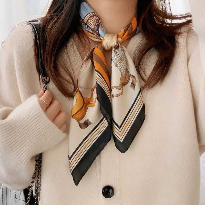 70cm silk textured square scarf with satin ribbon print scarf neck tie womens hair shawl bag Fem collar headscarf X250319