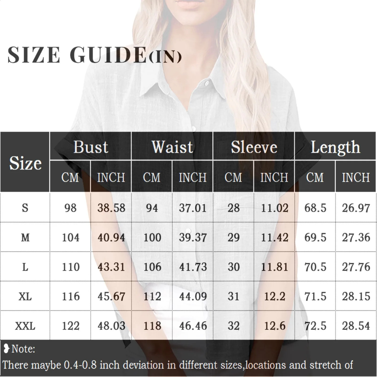Womens simple and fashionable shirt casual classic shirt cotton linen short sleeved collar button up shirt warm top 250318