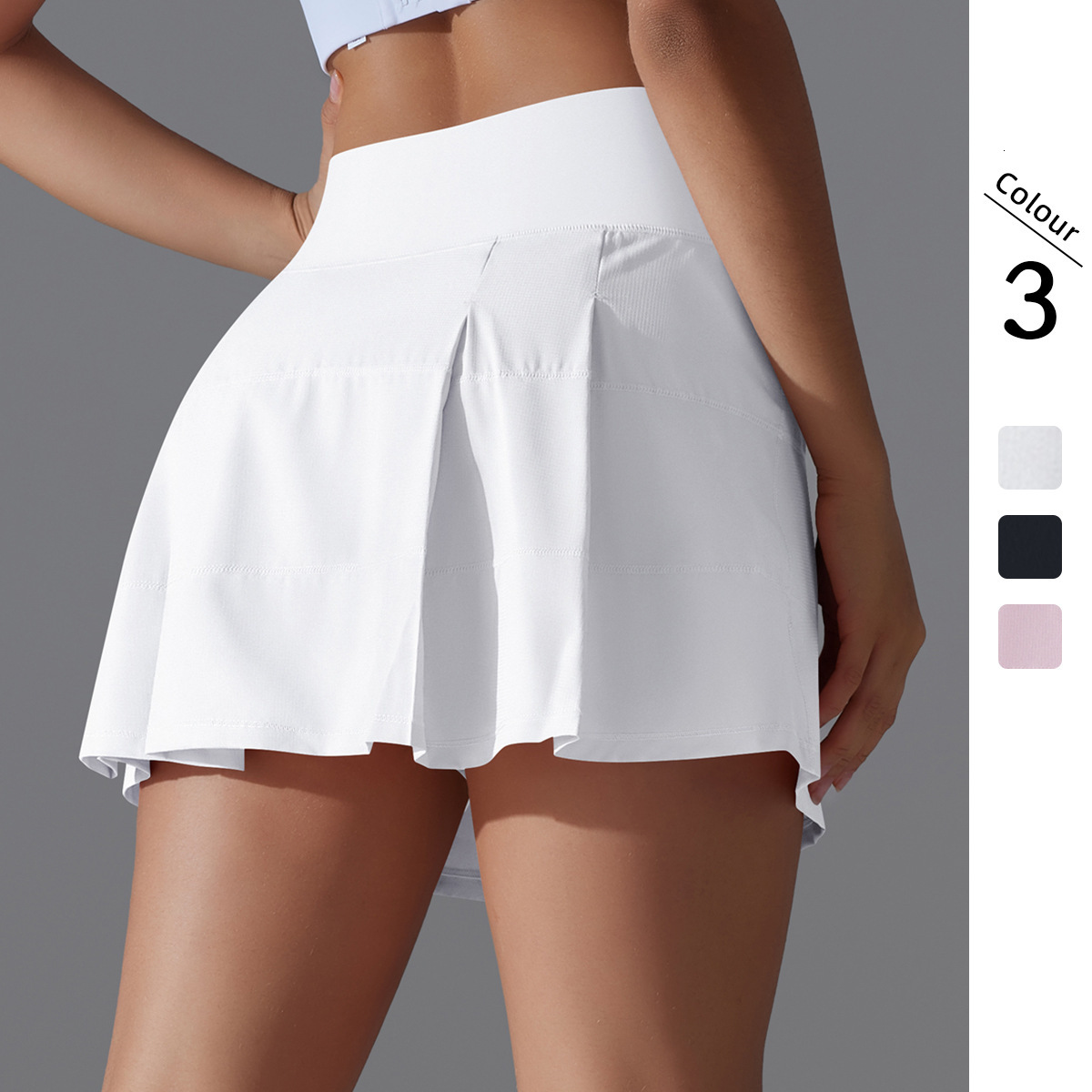 New solid color double-sided nylon tight fitting fake two-piece pocket tennis sports short skirt running fitness yoga shorts for women tracksuit