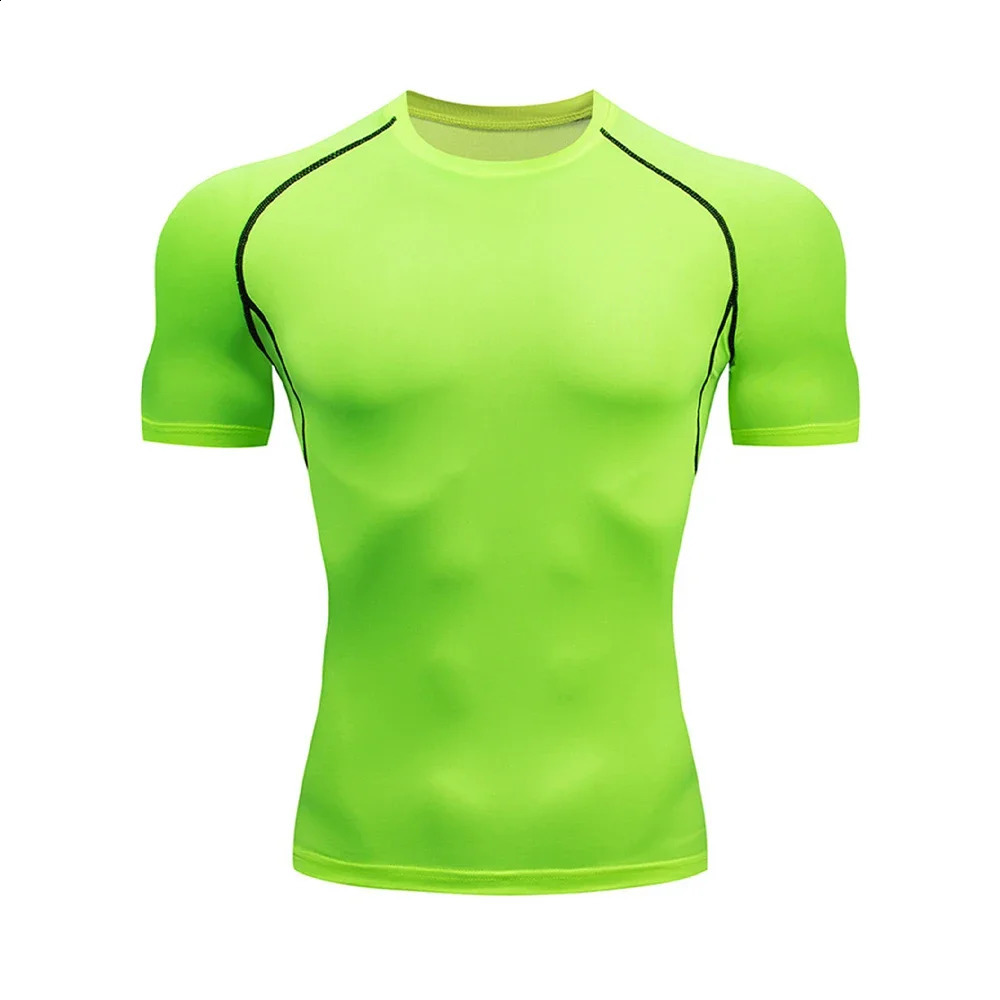 Mens Bodybuilding Sports Tight T-shirt Summer Compression O-Neck T Shirt Gym Fitness Quick Dry Running Tshirt Male Workout Tops 250319