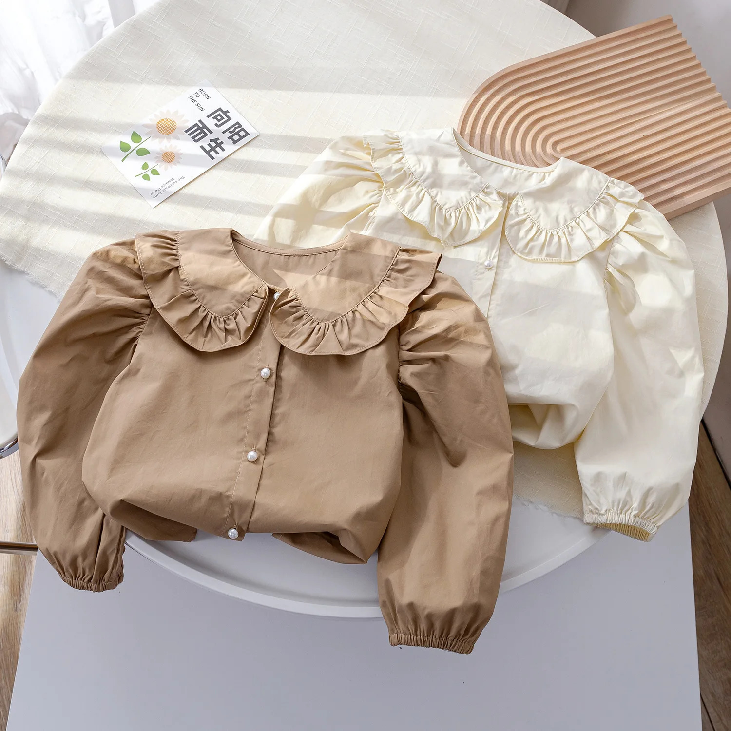 Childrens shirt lace floral embroidery lapel girls baby 250319