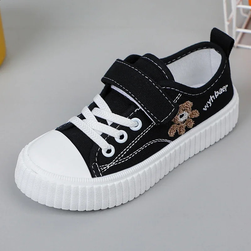 Childrens Canvas Shoes Spring Autumn White Embroidery Cartoon Boys and Girls Single Shoes Pink Soft Non-slip Kids Casual Shoes 250319