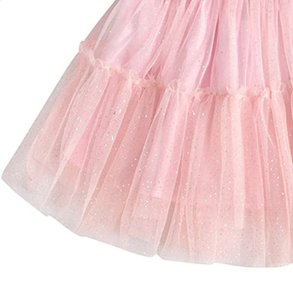 VIKITA Girls Pink Skirts with Bow Knot Kids Shiny Sequins Mini Skirts Girls Birthday Party Casual Daily Mesh Tulle Ballet Skirt 250319