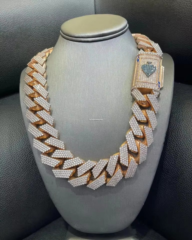Fully Iced MOISSANITE 20mm X 22 Miami Cuban Link Hip Hop Chain Rose Gold Plated Multi Size Available Featuring Diamond Sale!